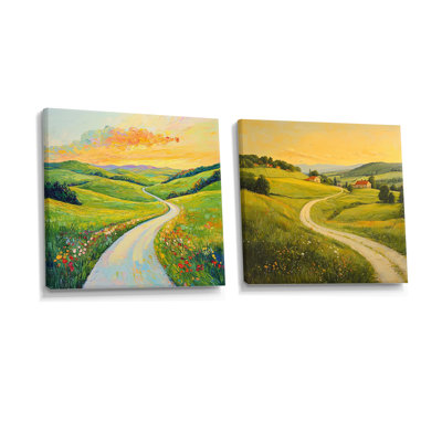 Countryside Road In Summer I - Countryside Wall Art - Country Wall Art Decor Set 2 Piece