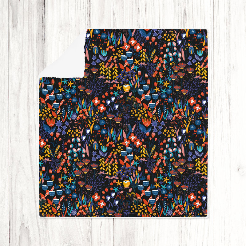 Jeté , L 51 po x L 60 po, Floral, Noir / bleu / mauve / orange / jaune