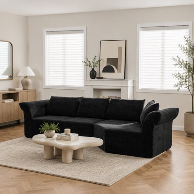 Canapé modulaire moderne minimaliste, accoudoir à droite, accoudoirs larges et coussins décoratifs, canapé d'angle courbé élégant pour le salon et la chambre à coucher - noir