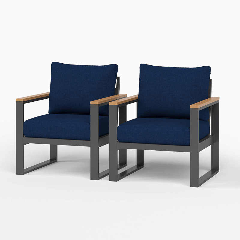  Outdoor Aluminum Armchair Set with Olefin Cushions, Navy
