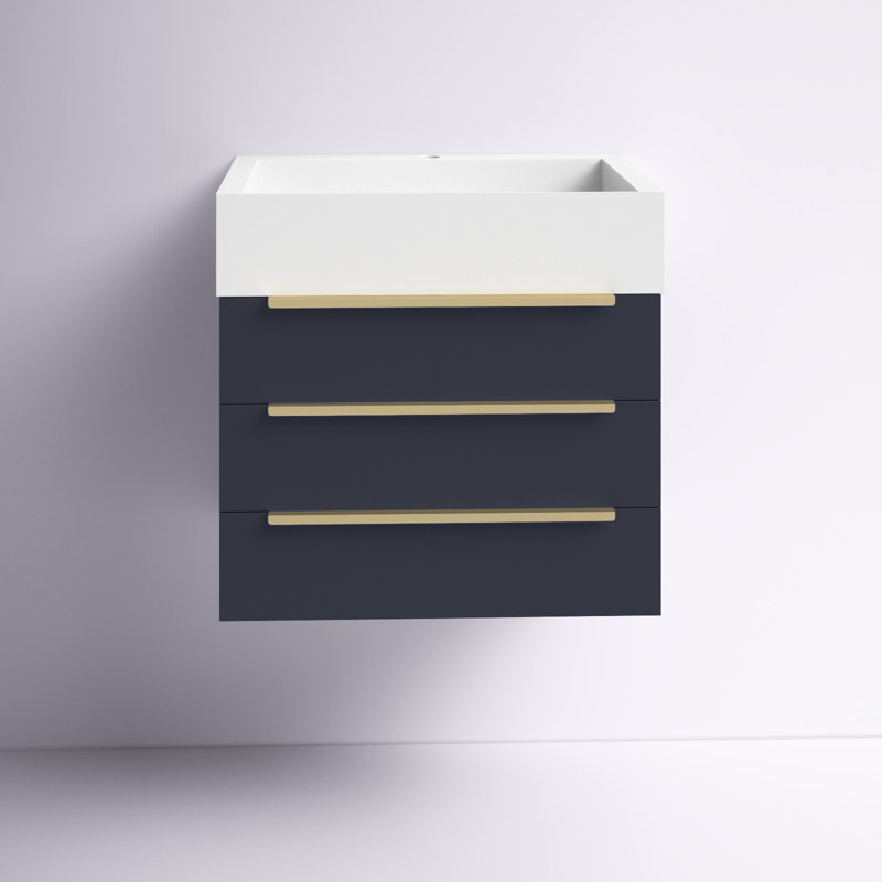 Ensemble de meuble-lavabo simple mural 24 po Glasgow, Bleu nuit ultrabrillant