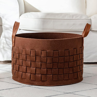 Laundry basket 20 "x 20" x 11.8 ", large felt basket with leather handle