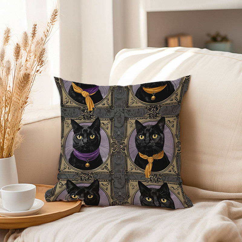 Animals Black Cat Halloween Pattern II Modern, 16"H x 16"W
