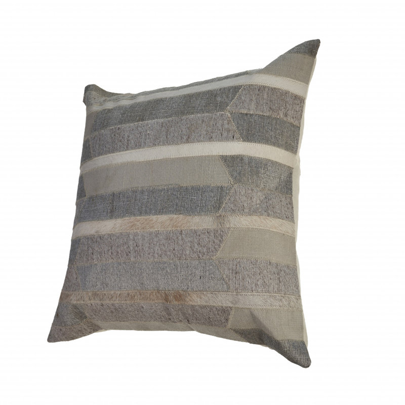 Oreiller à glissière rayé 100% laine taupe et ivoire 20 "X 20"