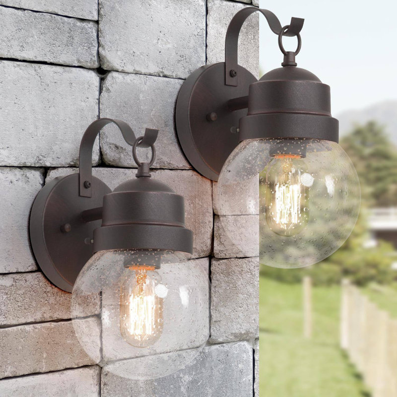1-Light Globe Seeded Glass Outdoor Wall Sconce (Set of 2)
