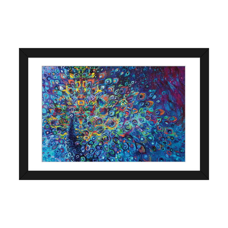 «Blue Avian» par Iris Scott - impression sur toile tendue, H 16 po x l 24 po x P 1 po, Papier avec cadre noir, Blanc
