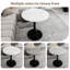 27.6" gold coffee table, mid-century modern style dining table, accommodates 2-4 people, featuring a round light grey textured marble tabletop, suitable for various settings.-280938815