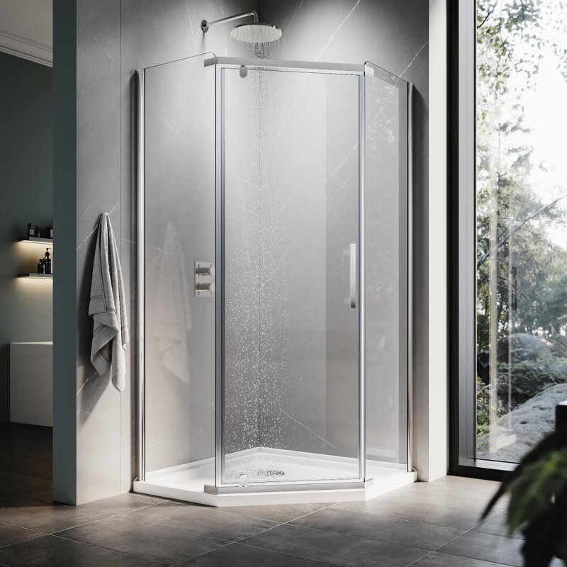 Enceinte de douche de coin Neo-Angle, porte de douche pivotante, verre trempé transparent de 6 mm, l 36,5 po x P 36,5 po x H 72 po