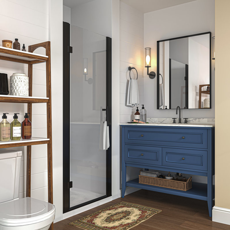 28 in. to 30 in. W x 72 In. H Pivot Hinged Swing Frameless Shower Door With Clear Glass in Matte Black