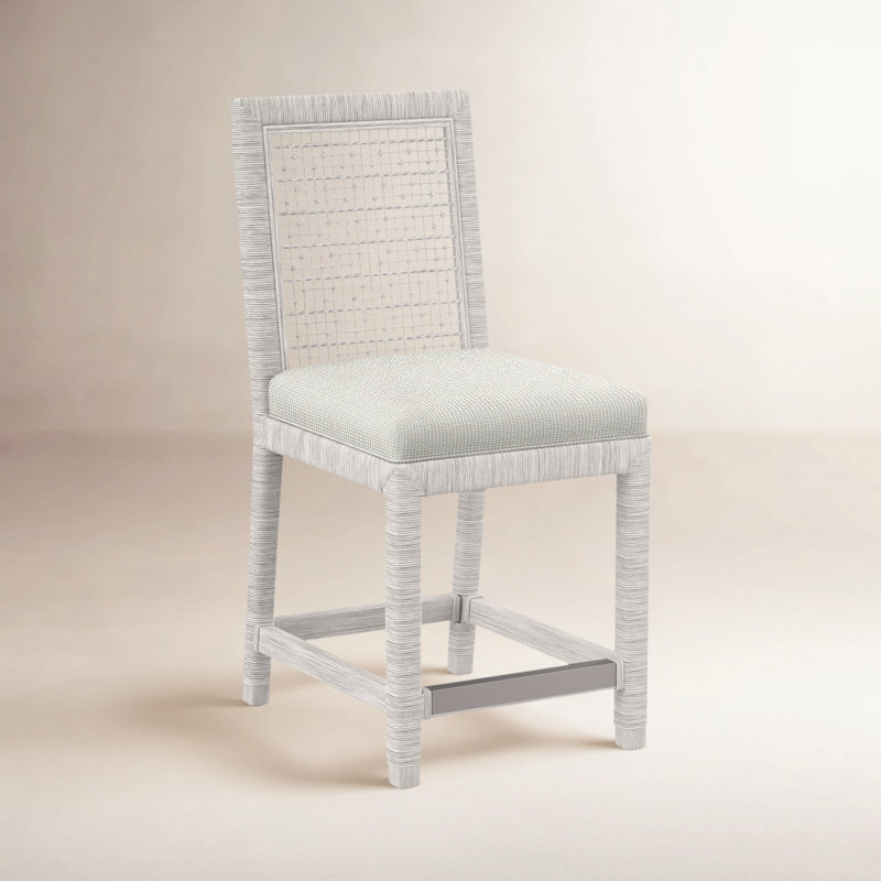Tabouret de comptoir 24 po Scotia Glinda, Blanc antique givré, Vanille Crypton Performance; 0822-91