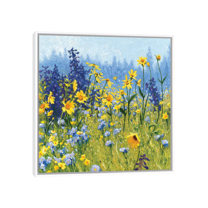 Joyful in July III Yellow and Blue Floral Canvas Art