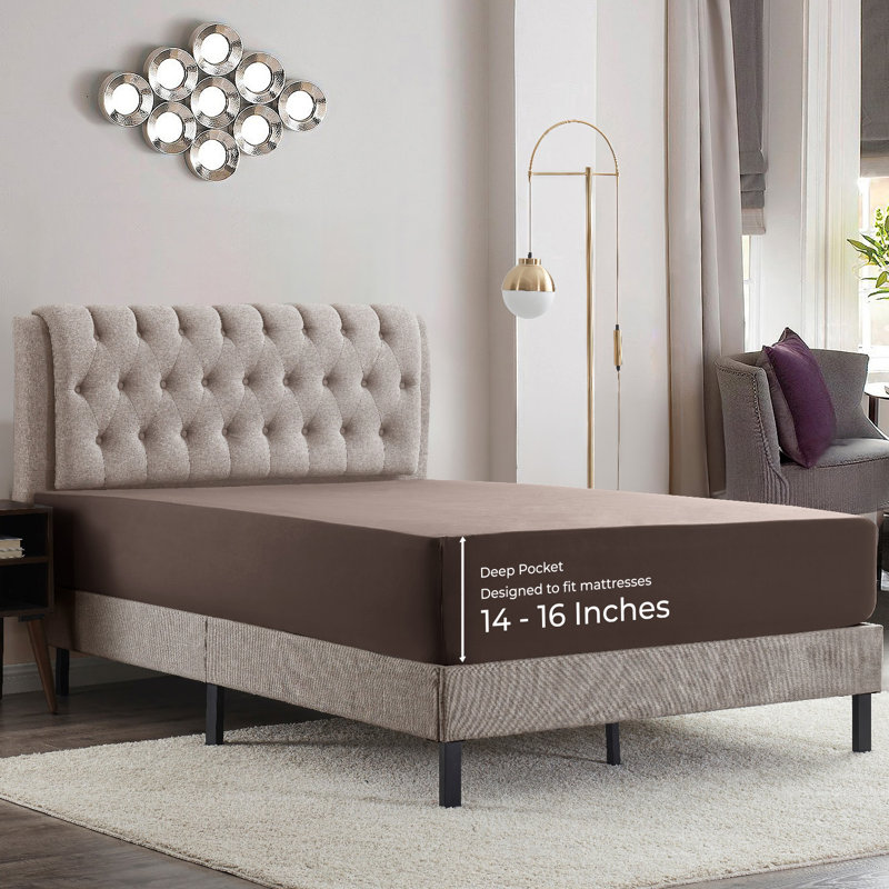 Luxury Double Brushed Microfiber Deep Pocket Fitted Sheet – 16” Mattress Fit, Wrinkle-Free, Fade Resistant & Breathable