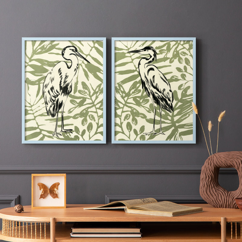 «Retro Parlor Heron III», reproduction encadrée de qualité supérieure - prête à être accrochée - aucun clou requis - aucun clou requis