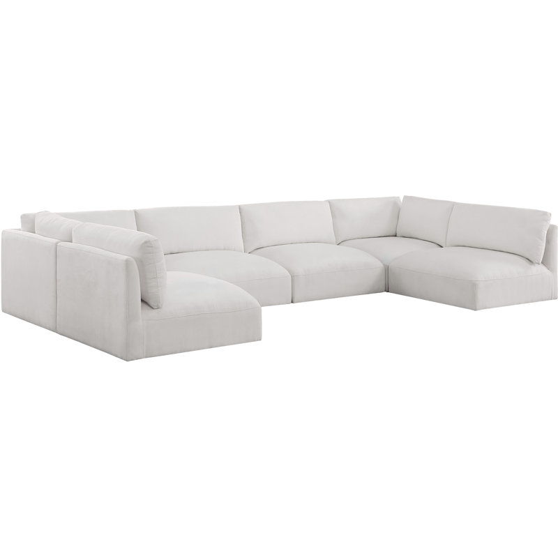 Hiroya Upholstered L-Shaped Sectional Reversible, Cream Polyester Fabric