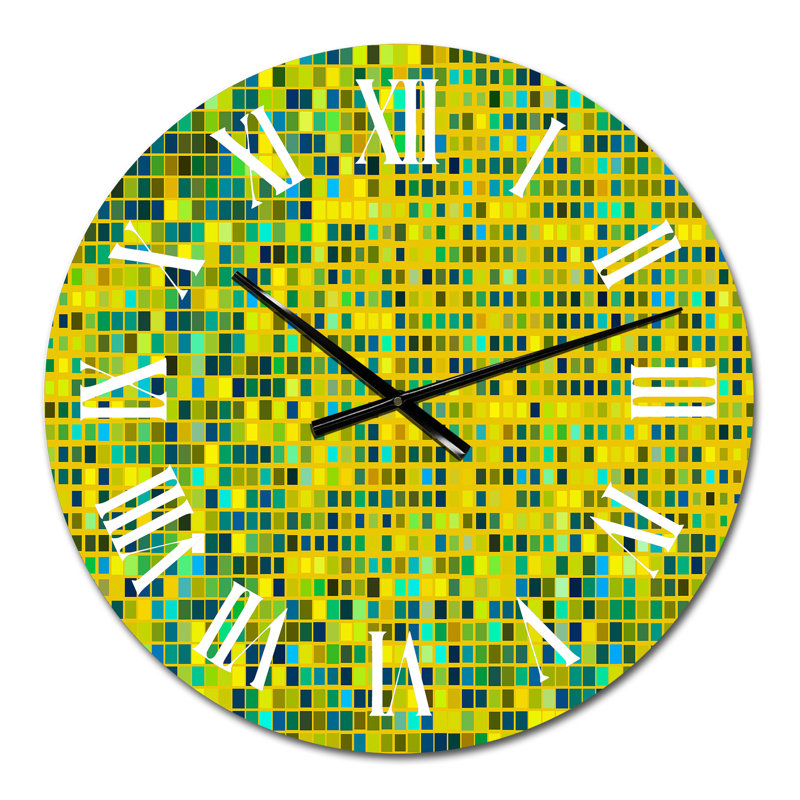Horloge murale à motif cubes de lumière bleu clair et jaune, Petit