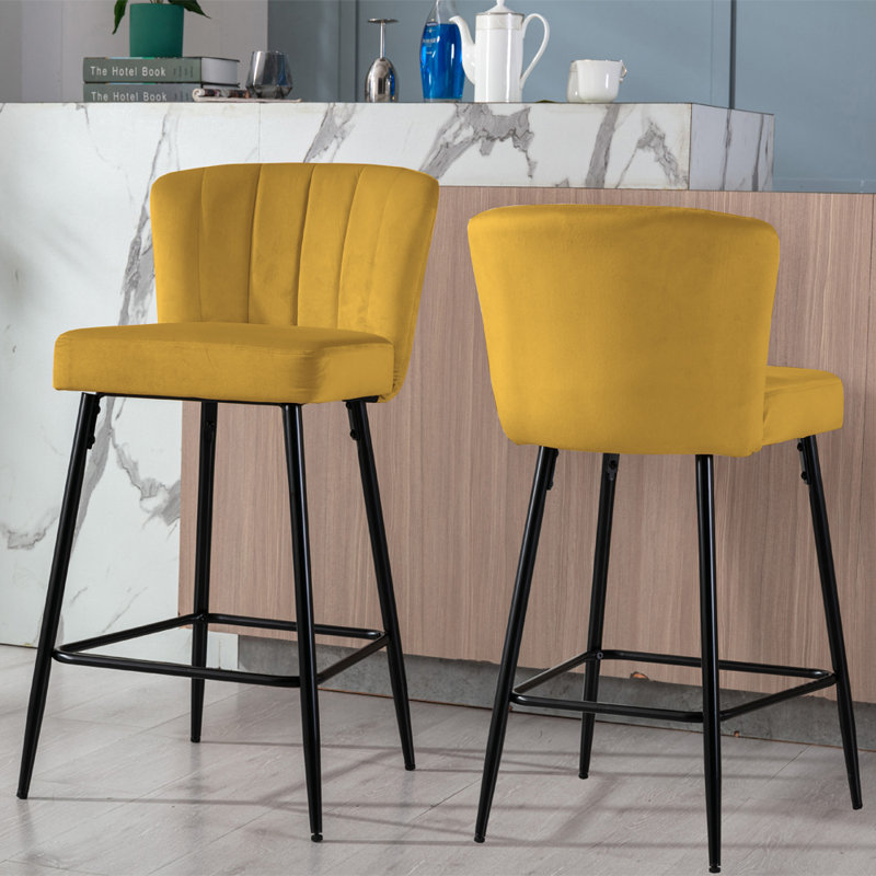 Catharina Upholstered Counter Stool with Metal Frame, Mustard
