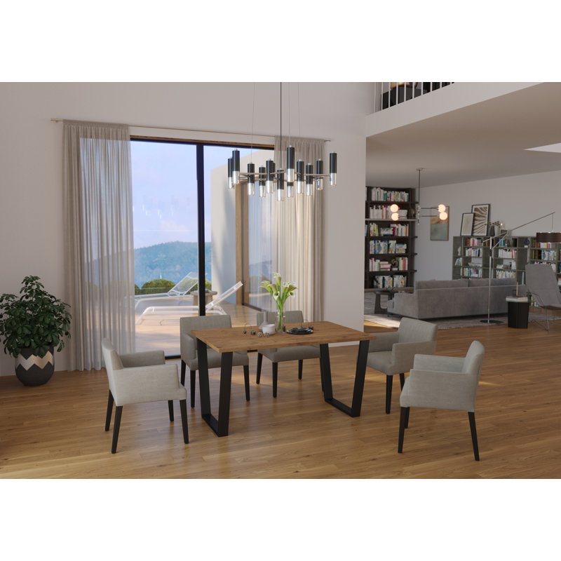 Edlynn Rectangular Dining Table with Steel Base, 75cm H x 138cm L x 90cm W, Brown