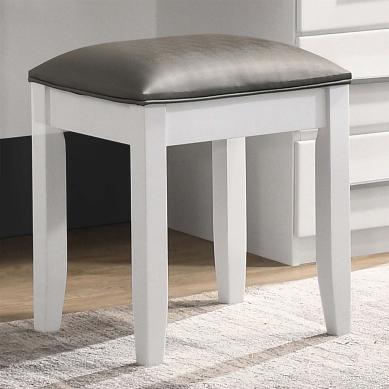 Tabouret de coiffeuse blanc brillant avec siège rembourré, design moderne pour le confort et le style dans n'importe quelle chambre à coucher ou vestiaire