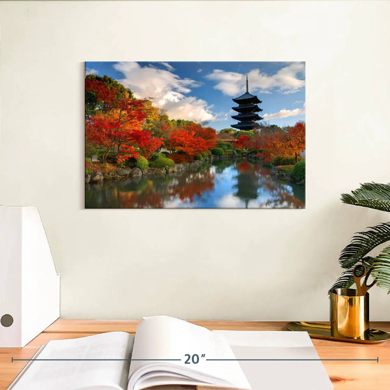 Paysage d'automne de la tour Sirci Toji, H 8 po x l 12 po