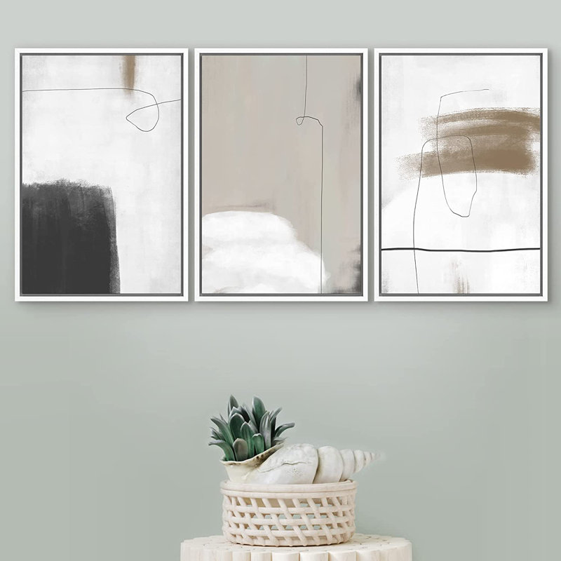 " Grunge Watercolor Paint Stroke " 3 - Pieces, 24" H x 48" W x 1.5" D, White Framed