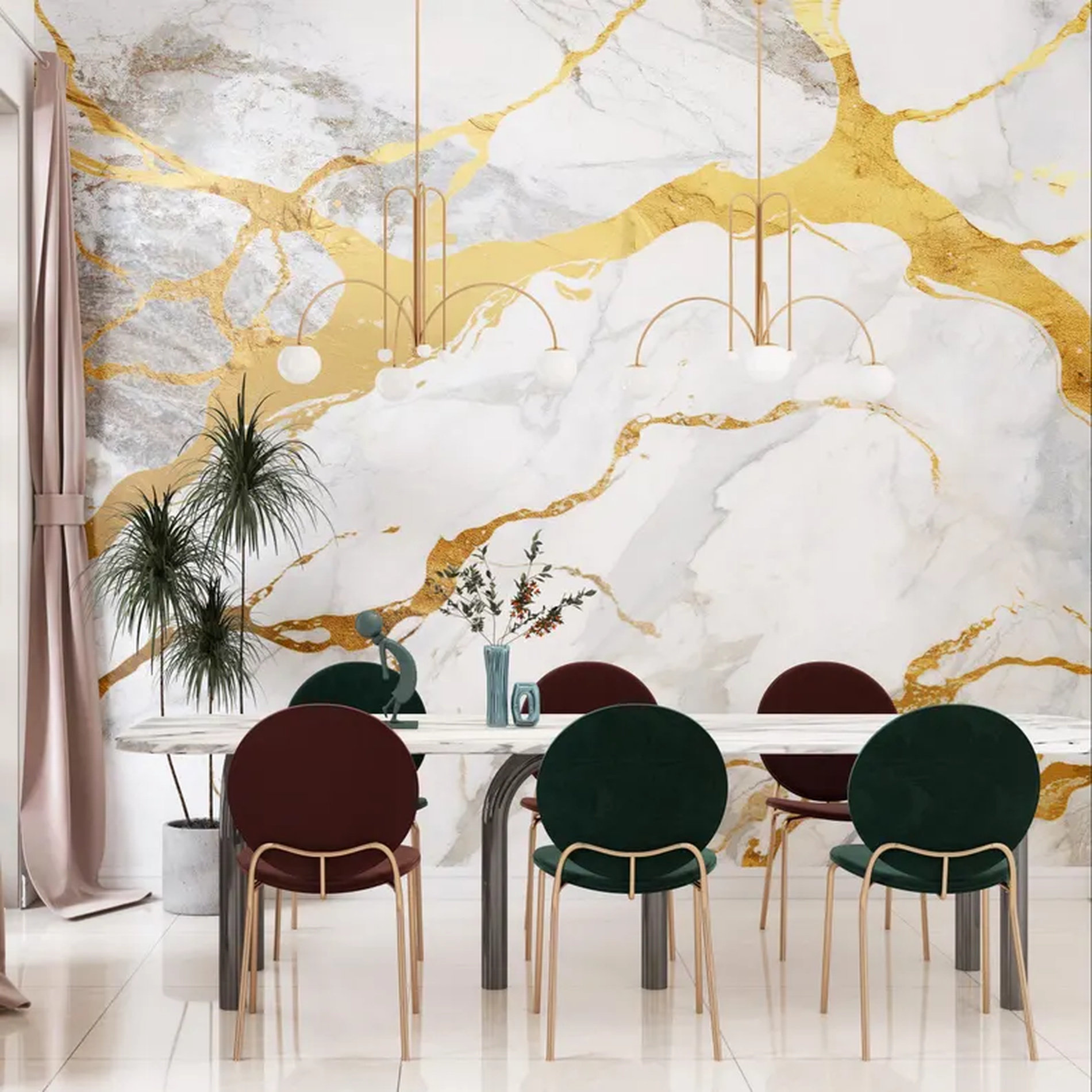 Red Barrel Studio® White And Gold Marble Wall Mural Luxury Abstract ...