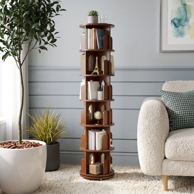 Bibliothèque rotative ouverte à 6 niveaux avec roulettes, étagère de rangement sur pied autoportante