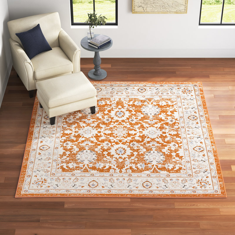 Tapis tissé à la machine Kyte - rouille / rouge / crème, Carré 4 pi