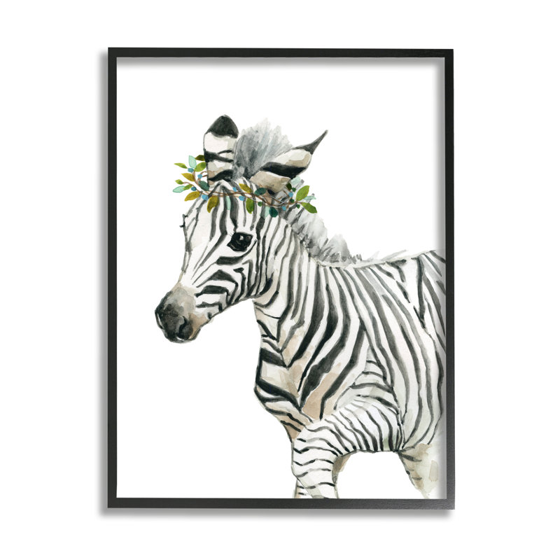 «Young Zebra Boho Fashion Chic Forest Crown» par Carol Robinson - peinture sur toile, H 20 po x l 16 po