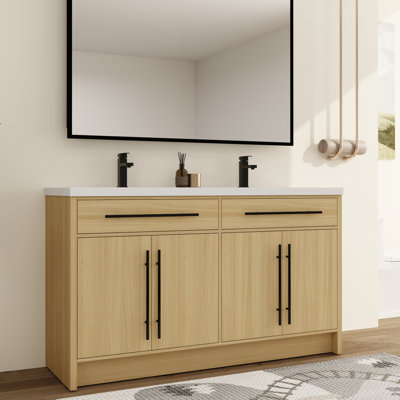 Meuble-lavabo double autoportant 60 po avec plateau en résine Ickby