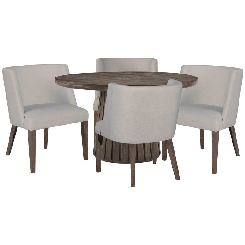 Table de salle à manger extensible ronde avec 4 chaises, 5 pièces: table, 4 chaises
