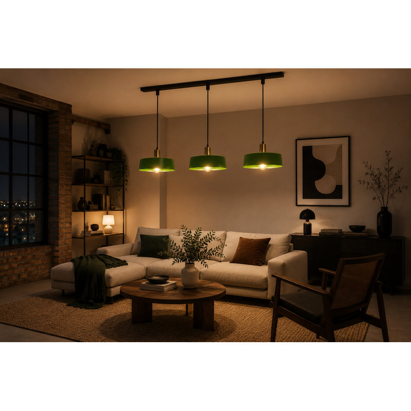 Bhayani 3 - Light Drum Pendant, Green, Khaki Gold