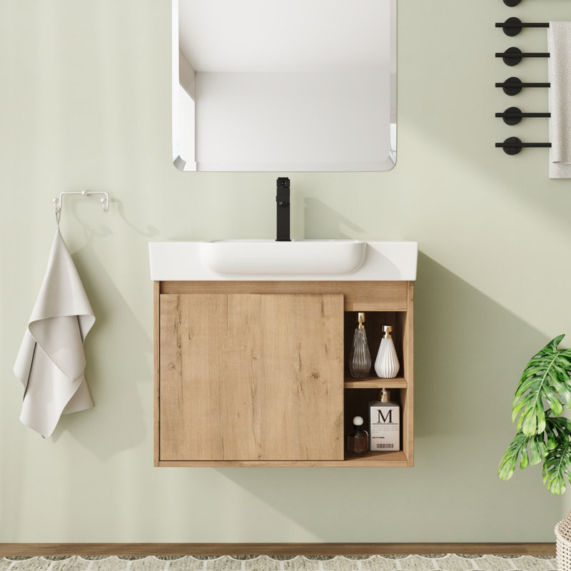 Meuble-lavabo mural 28 po avec plateau en céramique et porte à fermeture en douceur 28 po, 28"