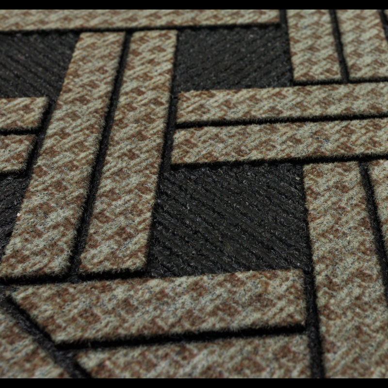 Interlock Weave Natural Wicker Geometric Weather Resistant Non-Slip Outdoor Door Mat