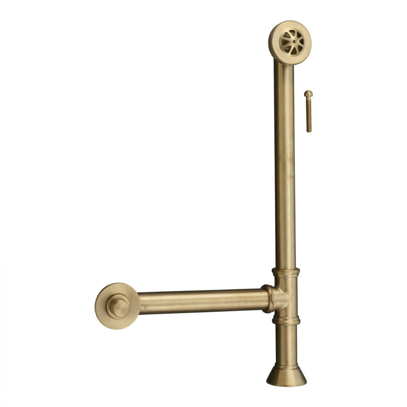 Turn and Lift Waste and Overflow Tub Drain, Unlacquered Satin Brass