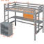 Lit mezzanine gris avec bureau et 2 tiroirs - crée un tableau d'écriture simple en bois-118033807-118033806