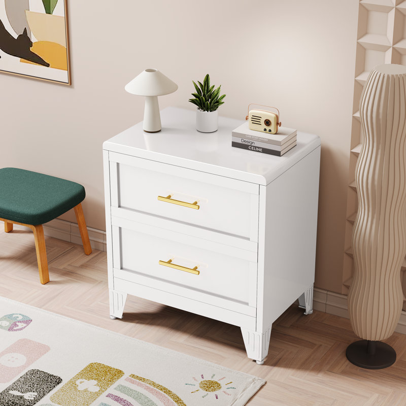 Metal White 5 Drawer Nightstand, White