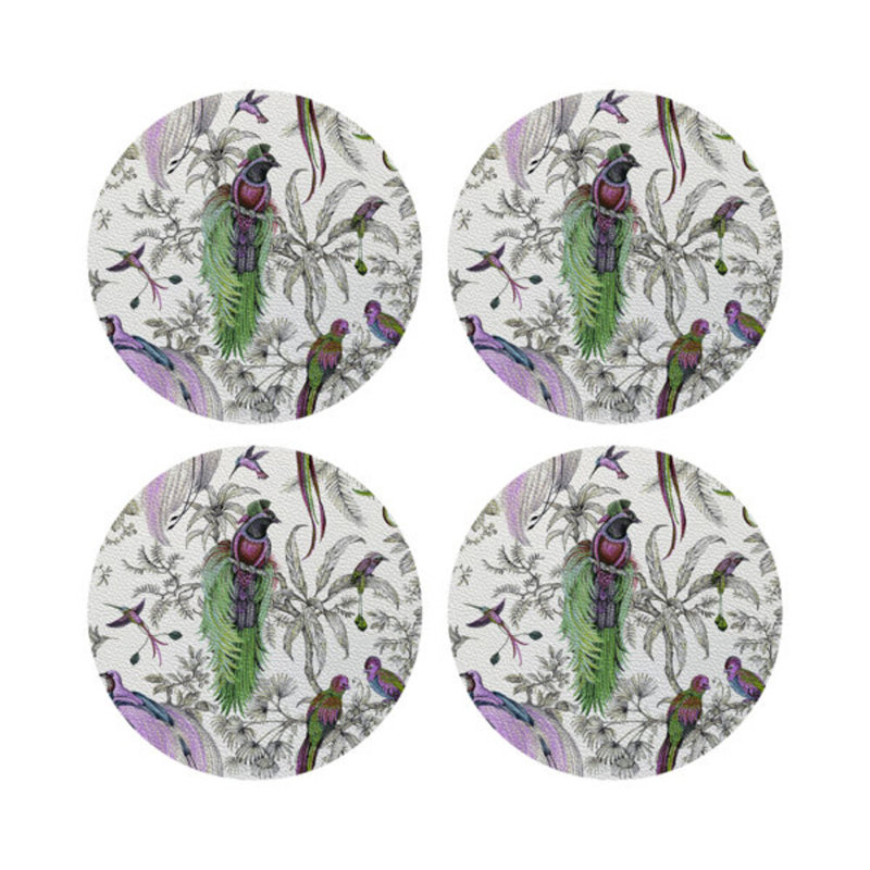 Audubon Exotica Vegan Leather Round Placemats, Lilac Green
