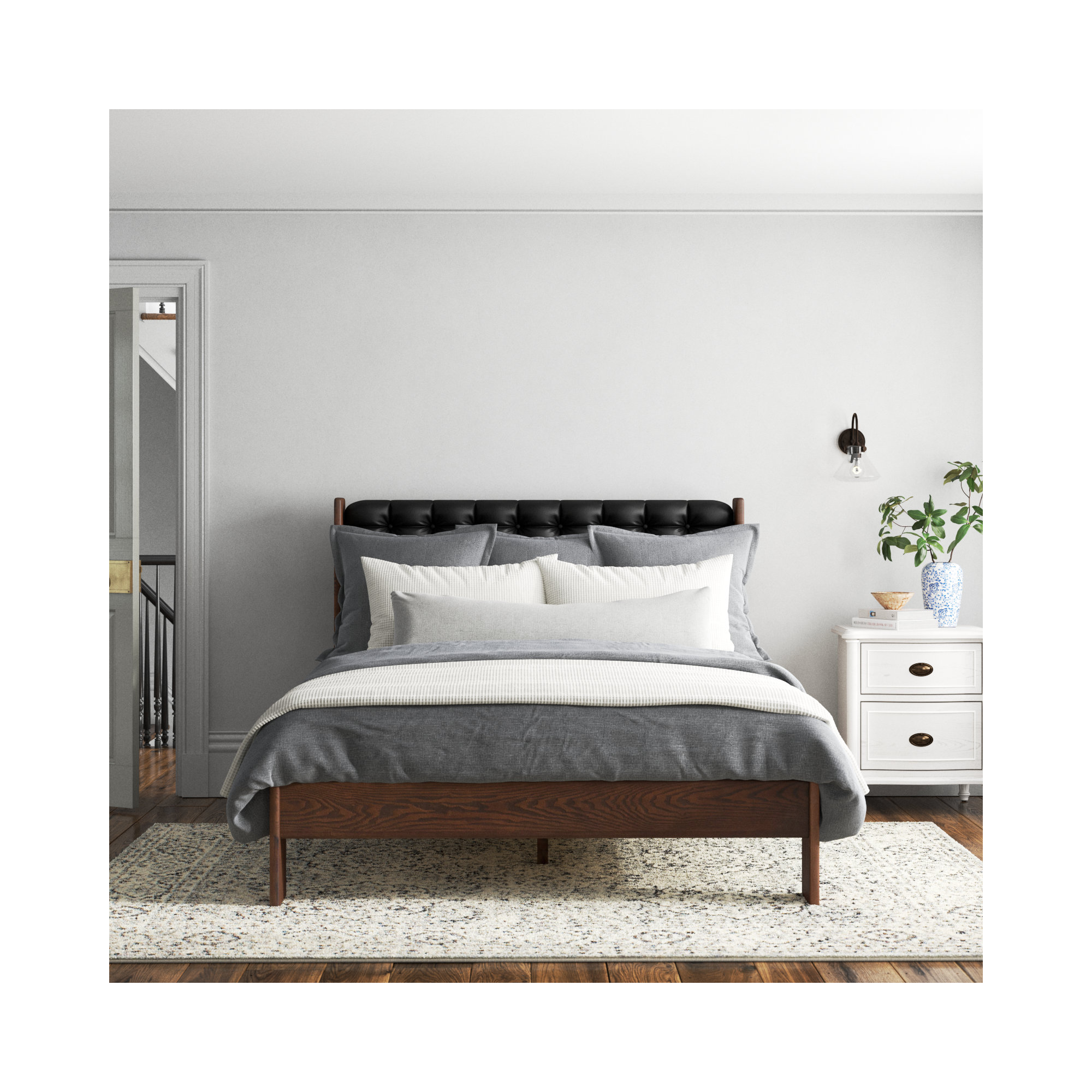Murcia Leather Bed, Terra Brown/Ash, King