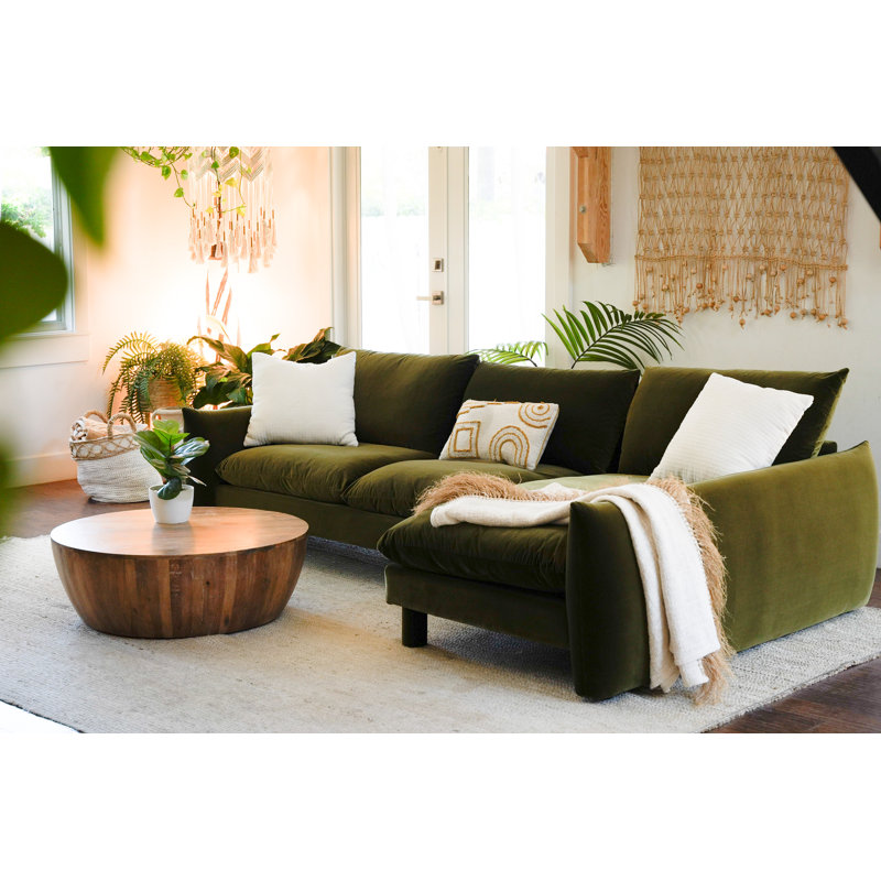 Canapé modulaire vert olive avec méridienne The Almond Wind, Vert