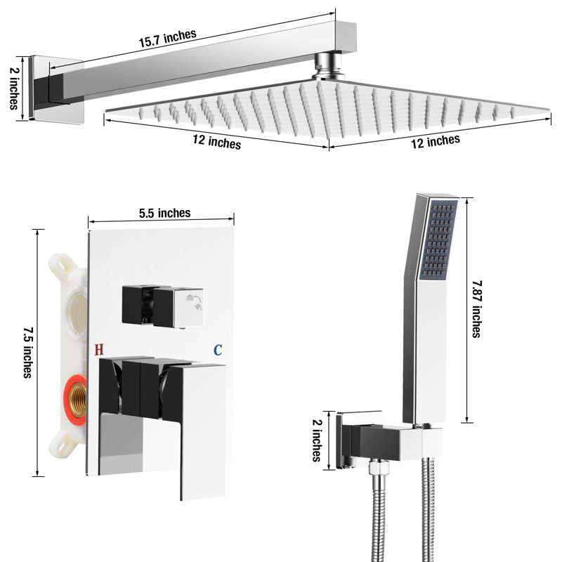 Robinet de douche 12 po, Chrome chrome