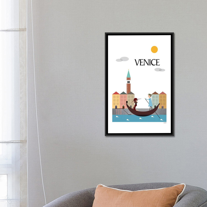 « venice », impression sur toile, H 26 po x l 18 po x P 1,5 po, Toile avec cadre noir, Pas de tapis