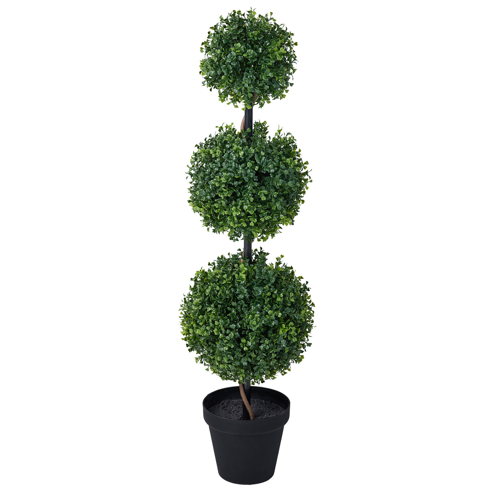 Artificial Boxwood Topiary In Pot - UV Resistant Triple Ball Faux Plant For Indoor/Outdoor Porch Décor, 1, 36” x 10.4”