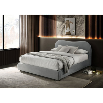 Contemporary Gray Velvet And Boucle Upholstered Bed For Eastern King Size Bedroom Decor Bedframe