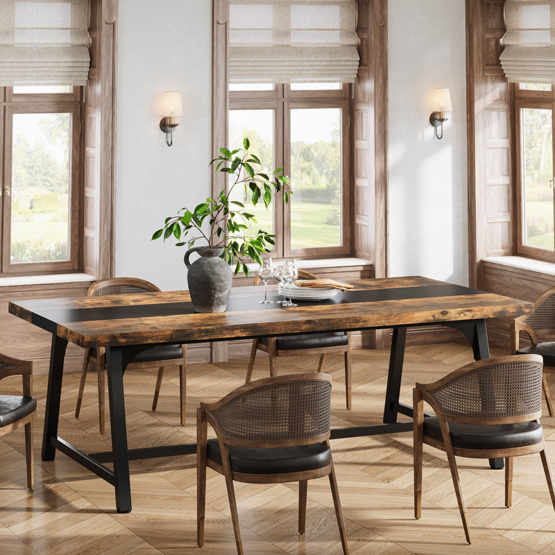 70.87 Inches Dining Table for 8, Wooden Kitchen Dinner Table, Secrest, Brown/Black