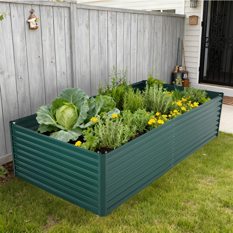 8x4x2 ft Galvanized Raised Garden Bed with Greenhouse Cover, Zippered Doors, Extra Deep, Green