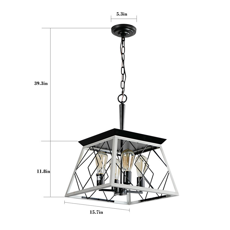 Lustre rustique 4 lumières Farmhouse | Luminaire suspendu blanc en fer et bois pour salle à manger, Argent argent, Raccordé