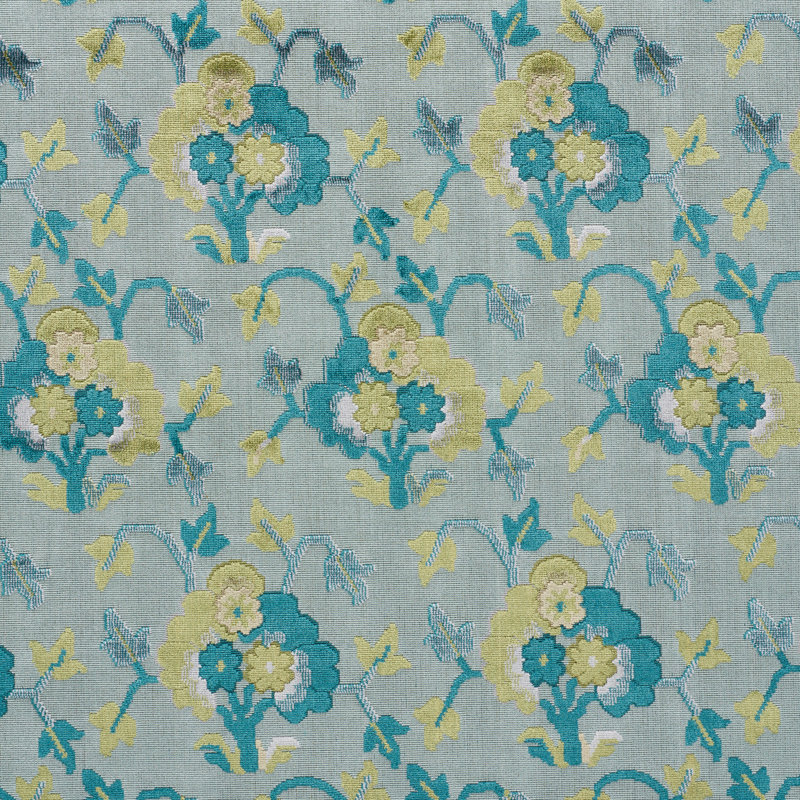Jennie Velvet Fabric, Peacock/Celadon