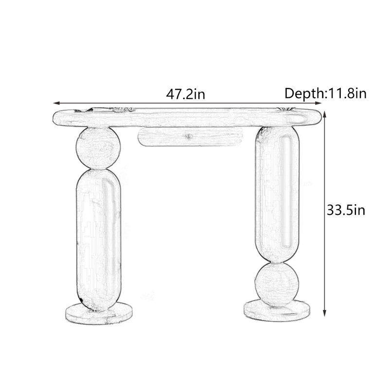 Table d'entrée Mid-Century, H 33,5 po x l 47,2 po x P 11,8 po