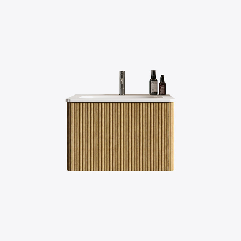 Ensemble de meuble-lavabo mural rayé 24 po avec lavabo en céramique, Bois