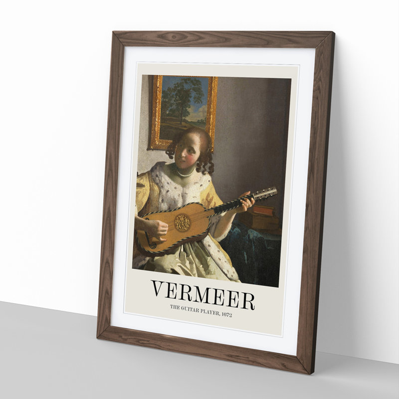 Girl Playing Instrument by Johannes Vermeer - Single Picture Frame Print, Walnut Framed, 36cm H x 27cm W x 2cm D